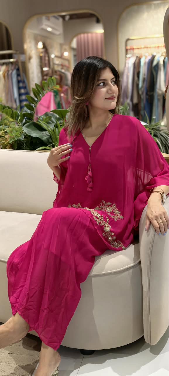 Fine Intricate Embroidery Modest Premium Indo-Wear With Oversized Top & Dhoti Skirt- 16106
