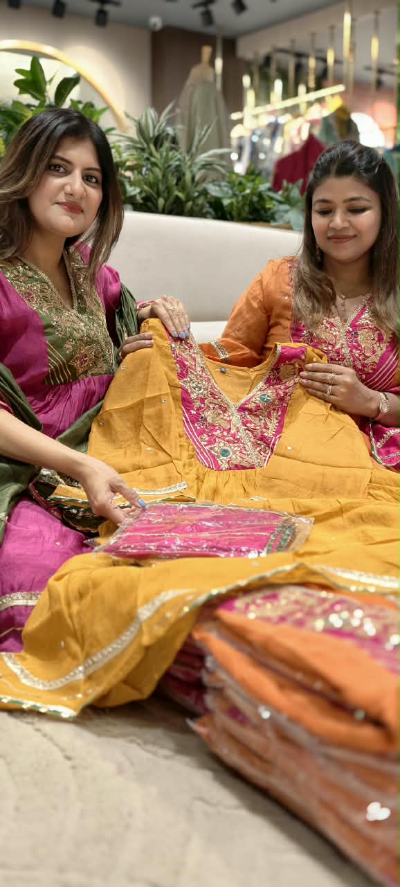 Festive Elegance Banarasi Mul-Chanderi A-Line Full Suit Set With Premium Zardosi Real Mirror Work- 16242