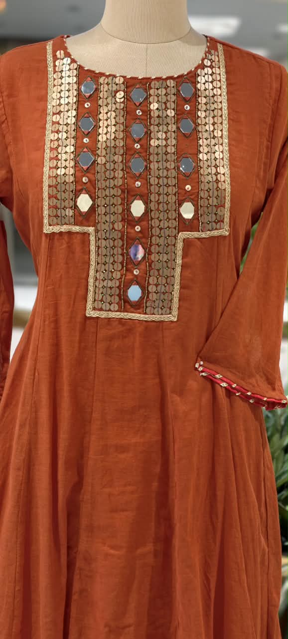 Real Mirror Boho Chic Boxed Yoke Panel Mul-Cotton Anarkali Full Suit Set With Dupatta- 16241
