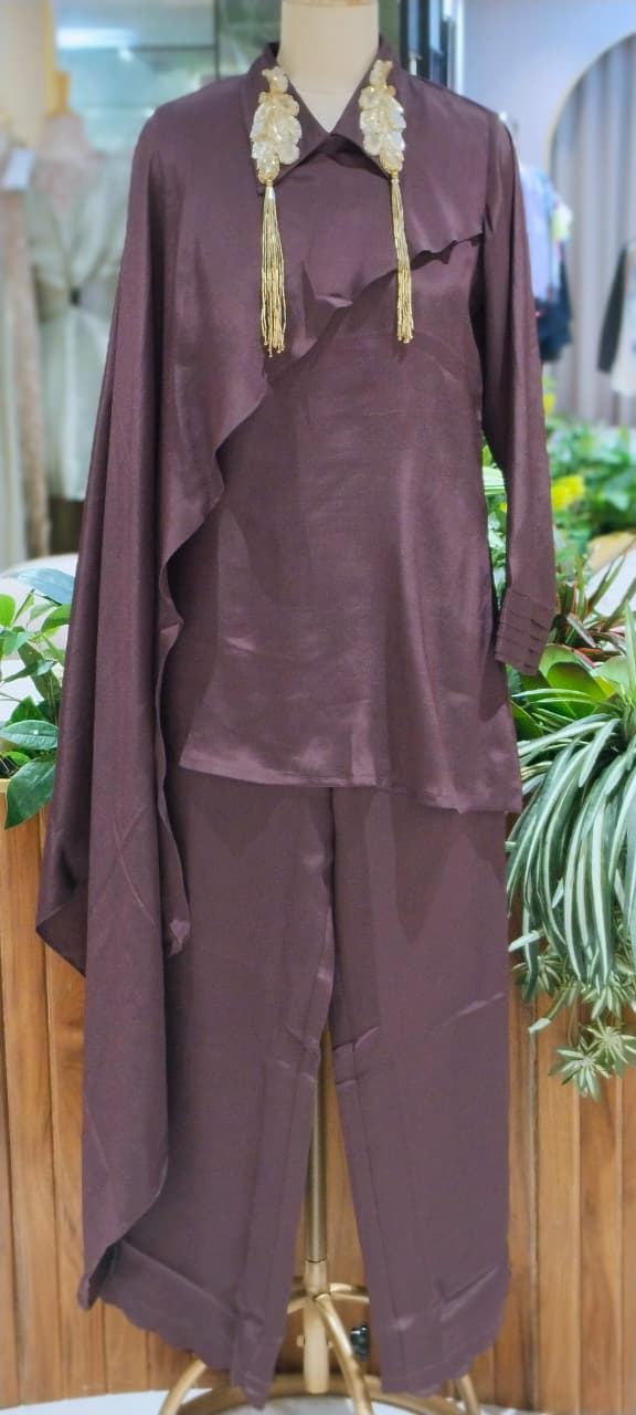 Choco Mocha Inspired Stylish Jewel Piece Over Collar Classy Co-Ord Style Indo-Wear- 16061