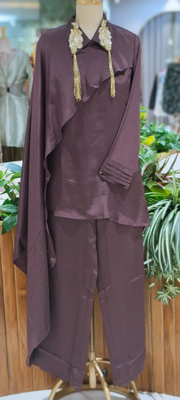Choco Mocha Inspired Stylish Jewel Piece Over Collar Classy Co-Ord Style Indo-Wear- 16061