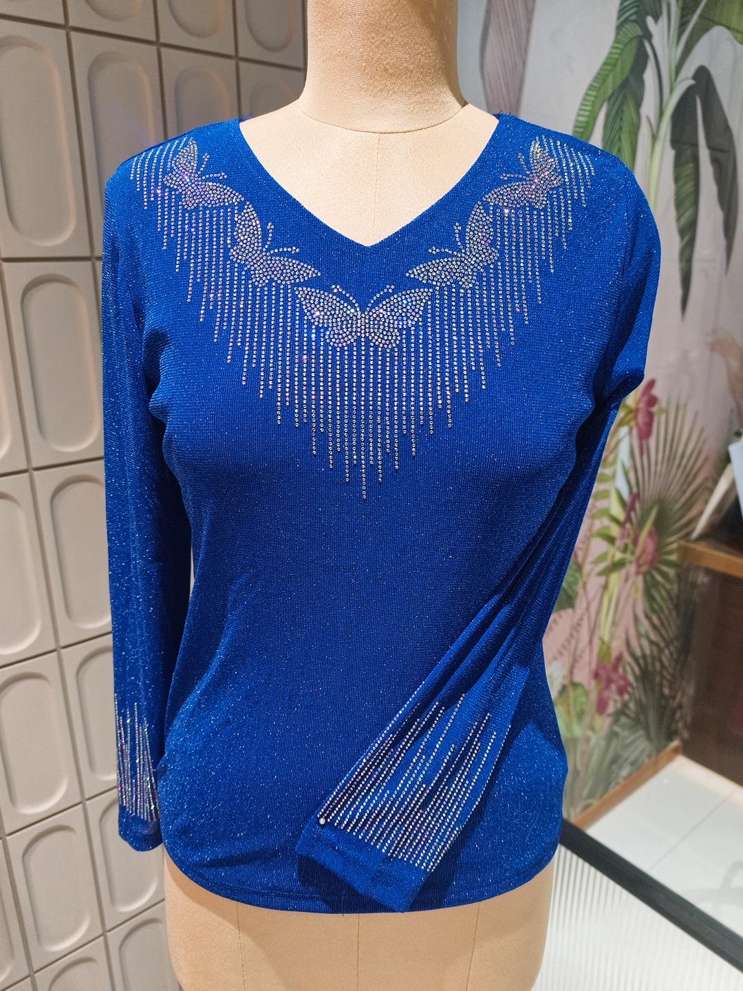 Flying Butterfly Rhinestone Fringe V-Neck Shimmer Top- 16198