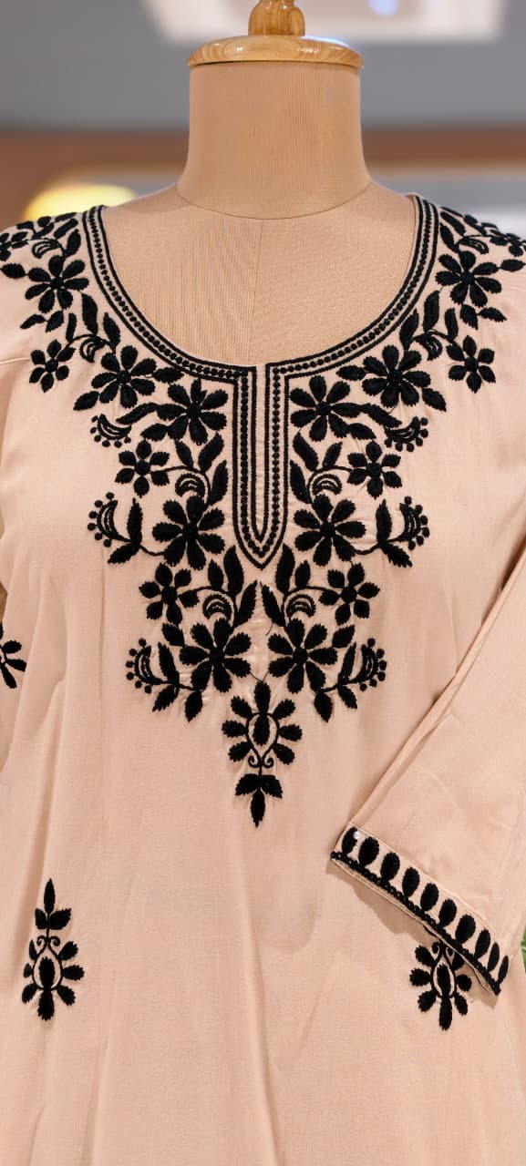 Chikankari Thread Embroidered Cotton Short Kurti Only- 15927