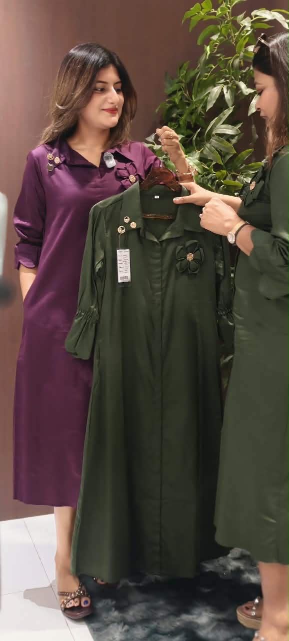 Elegant Botanical Popped Floral Detailing Imported Fabric Premium Midi Dress- 16229, 16230