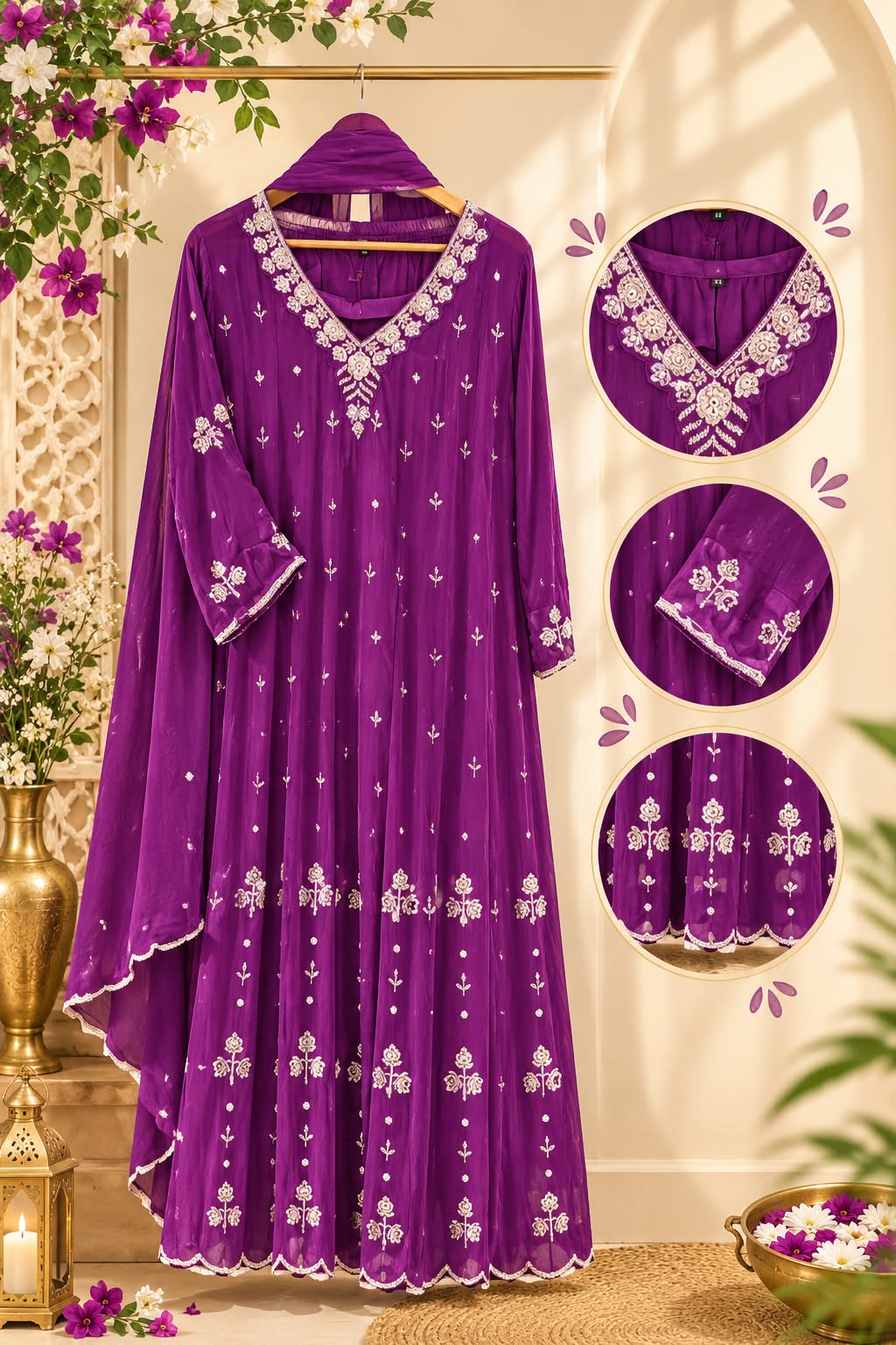 Vibrant Tone Cut-Dana Elegance Panel Anarkali Full Suit Set With Dupatta In Chinon Fabric- 16327