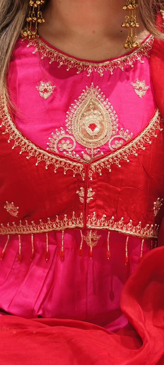 Premium Designer Look Vibrant Tone Waist-Coat Style Zardosi Embroidered Russian Silk Anarkali Full Suit Set With Dupatta- 16308