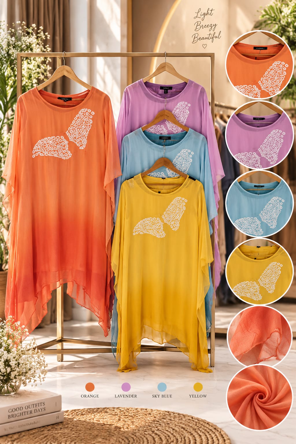 Cut-Dana Butterfly Elegant Embroidery Front Work Beautiful Shades Chinon Kaftan With Matching Inner & Bottom- 16333