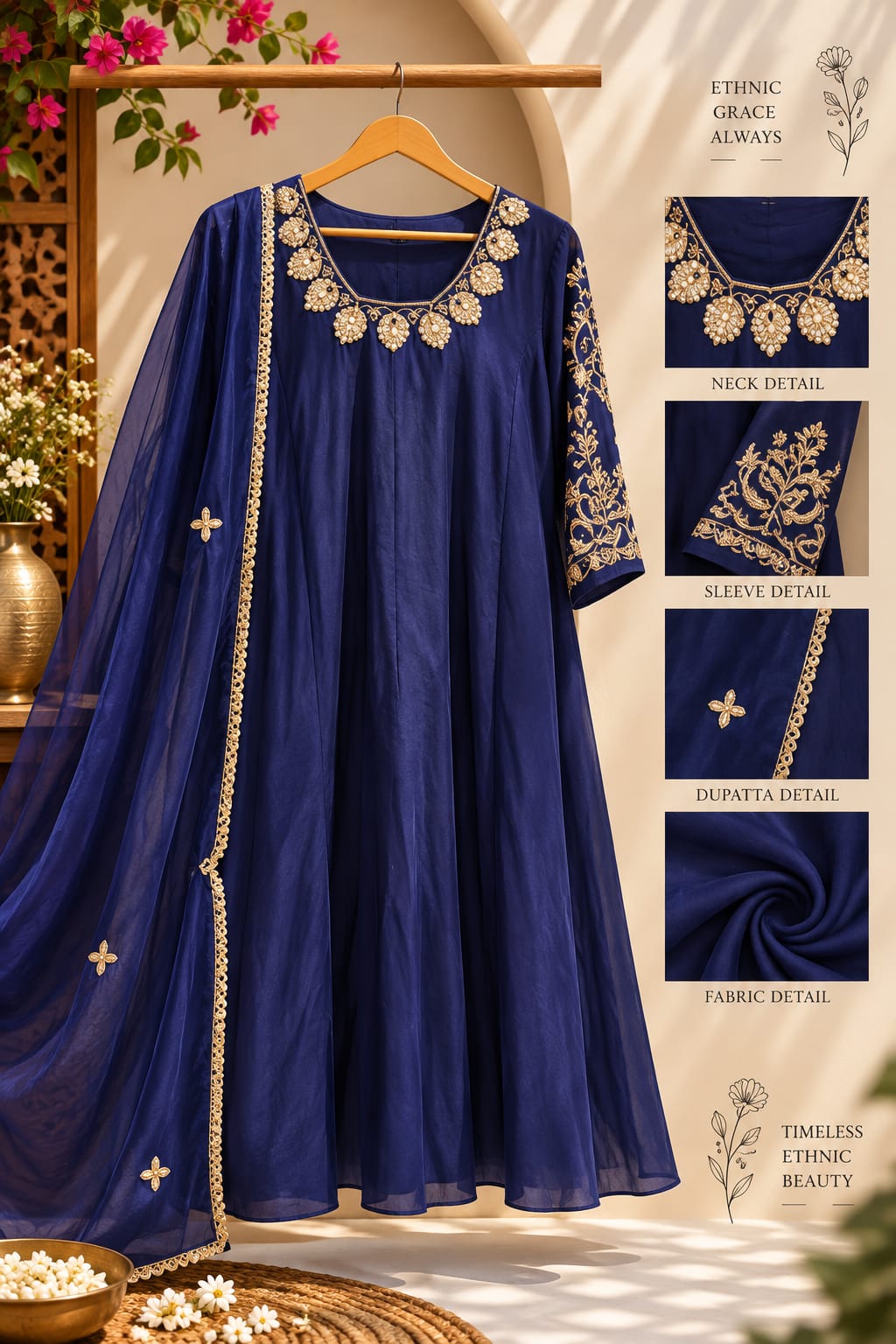 Pure Chanderi Shiny Heavy Sequin With Zari Embroidery Work Solid Matching A-Line Full Suit Set With Dupatta- 16373