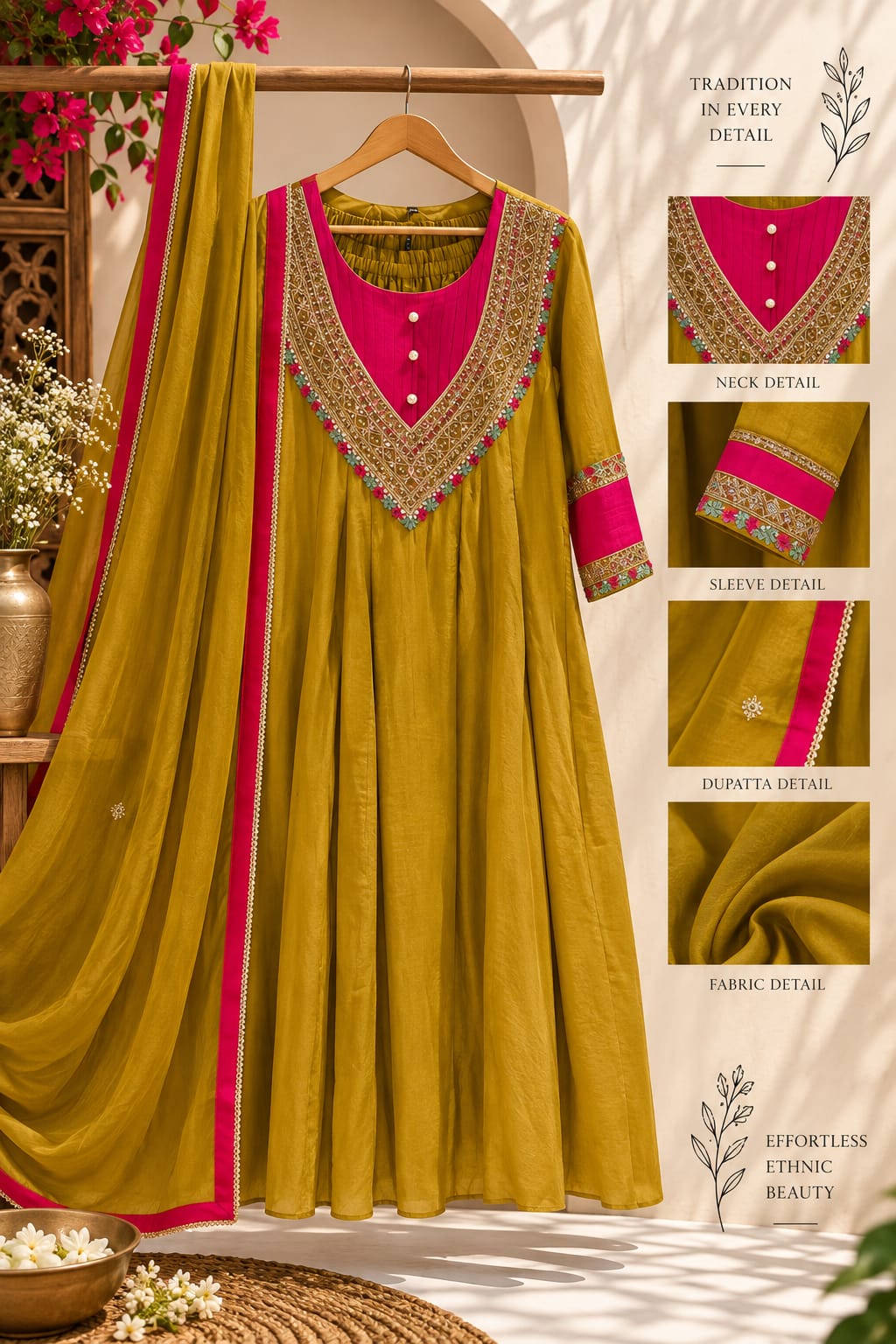 High-End Zardosi Work Contrasted Dual Tone Banarasi Mul-Chanderi Anarkali Full Suit Set With Dupatta- 16374