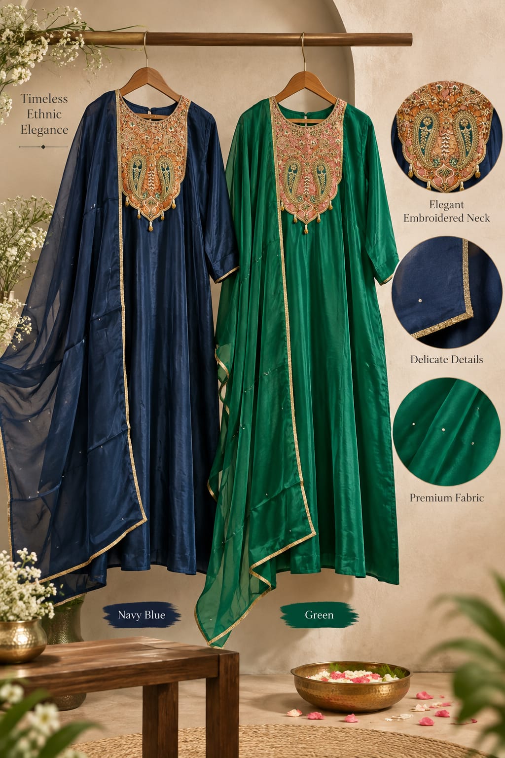 Mango Buti Dabka Brocade Embroidered Yoke Panel Pure Silk Anarkali Full Suit Set With Dupatta- 16378