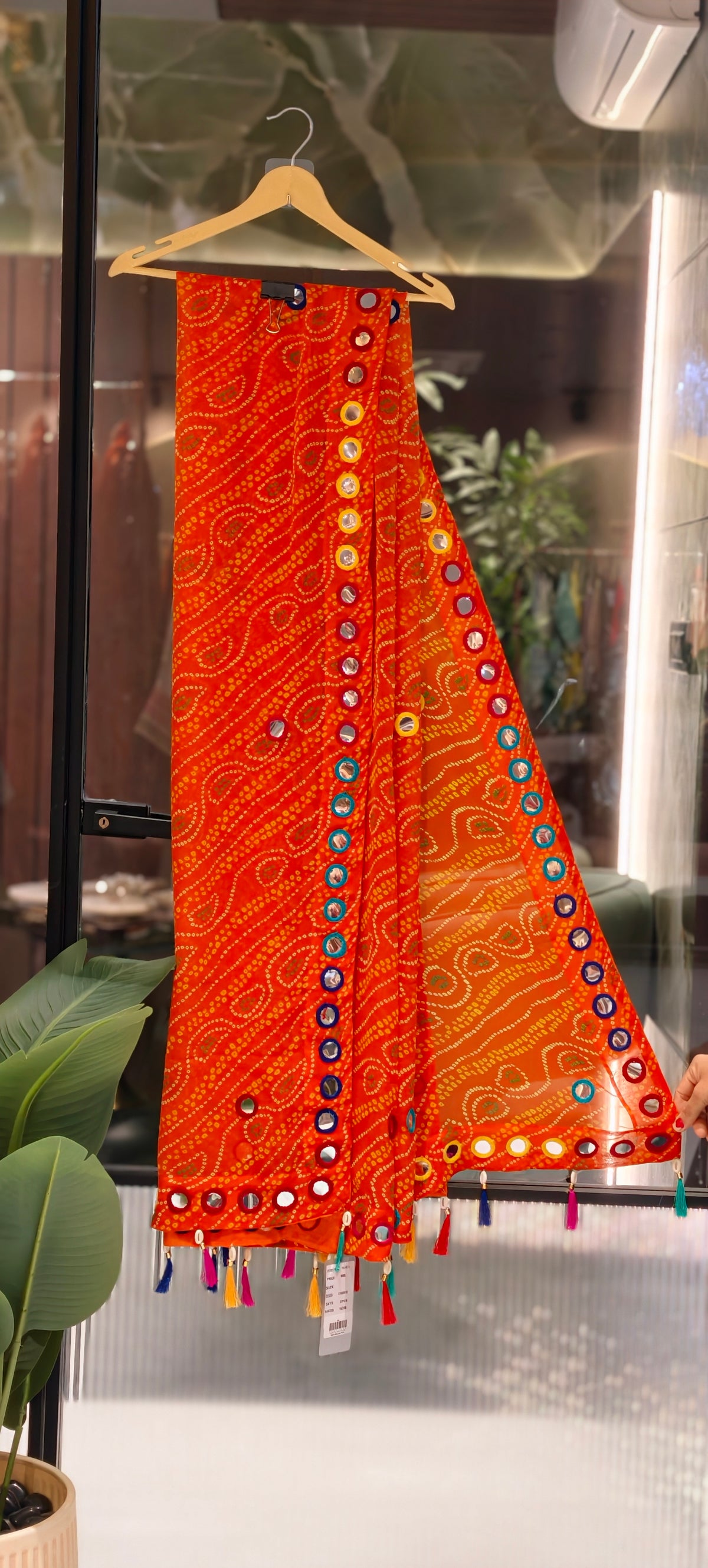 Bright Bandhani Printed Dupatta with Mirror Work & Colorful Tassels- 16396