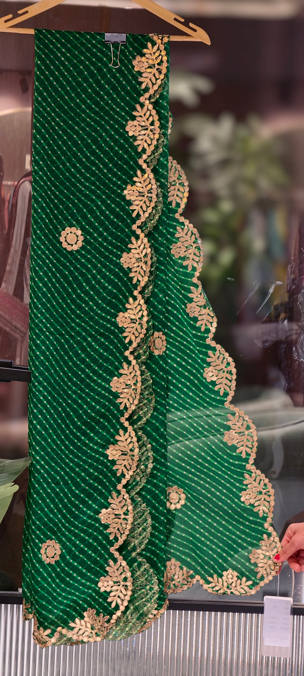 Leheriya Bandhani Dupatta with Gold Cutwork Lace Border- 16397