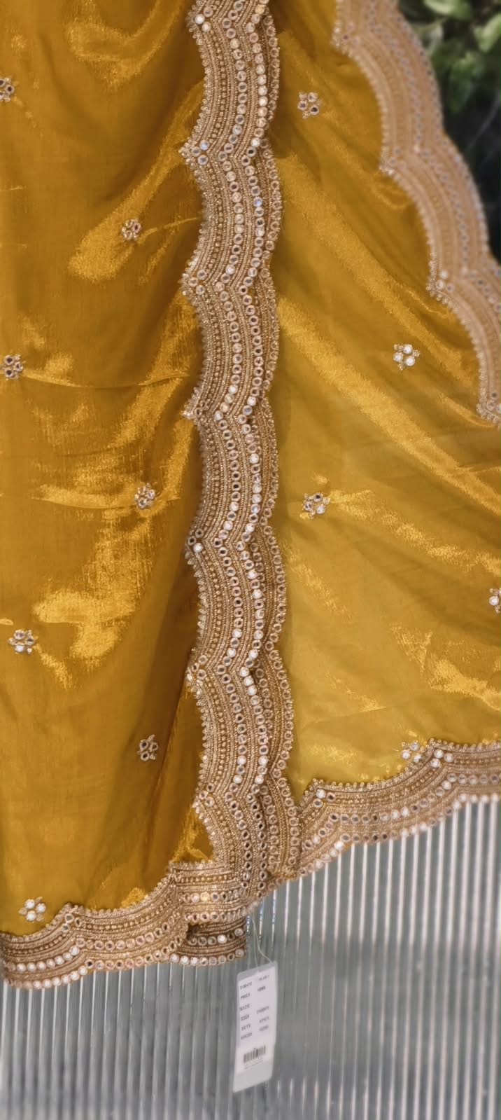 Mustard Elegance Glazy Dupatta with Cutwork & Hand Embroidery- 16395