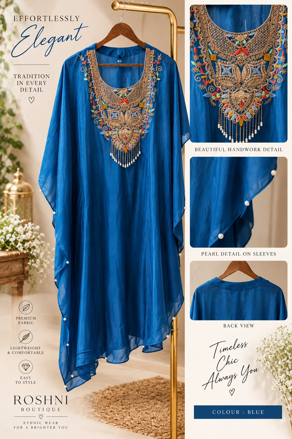 Multicolor Thread Zardosi Embroidery Yoke Flowy Crepe Kaftan With Matching Bottom- 16407