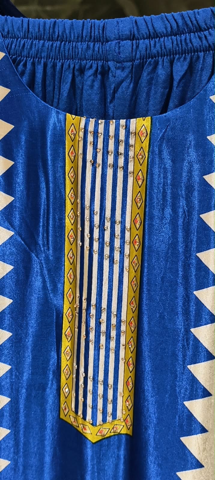 Royal Blue Yellow Zig-Zag Geometric Prints Gajji Silk A-Line Kurta Pant Set- 16290