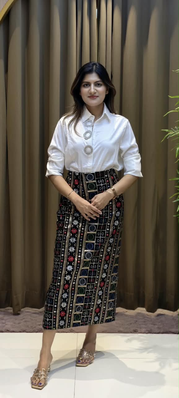 Collared Long Sleeve Button-Up Shirt with Embellished Ring Button Placket- 16182