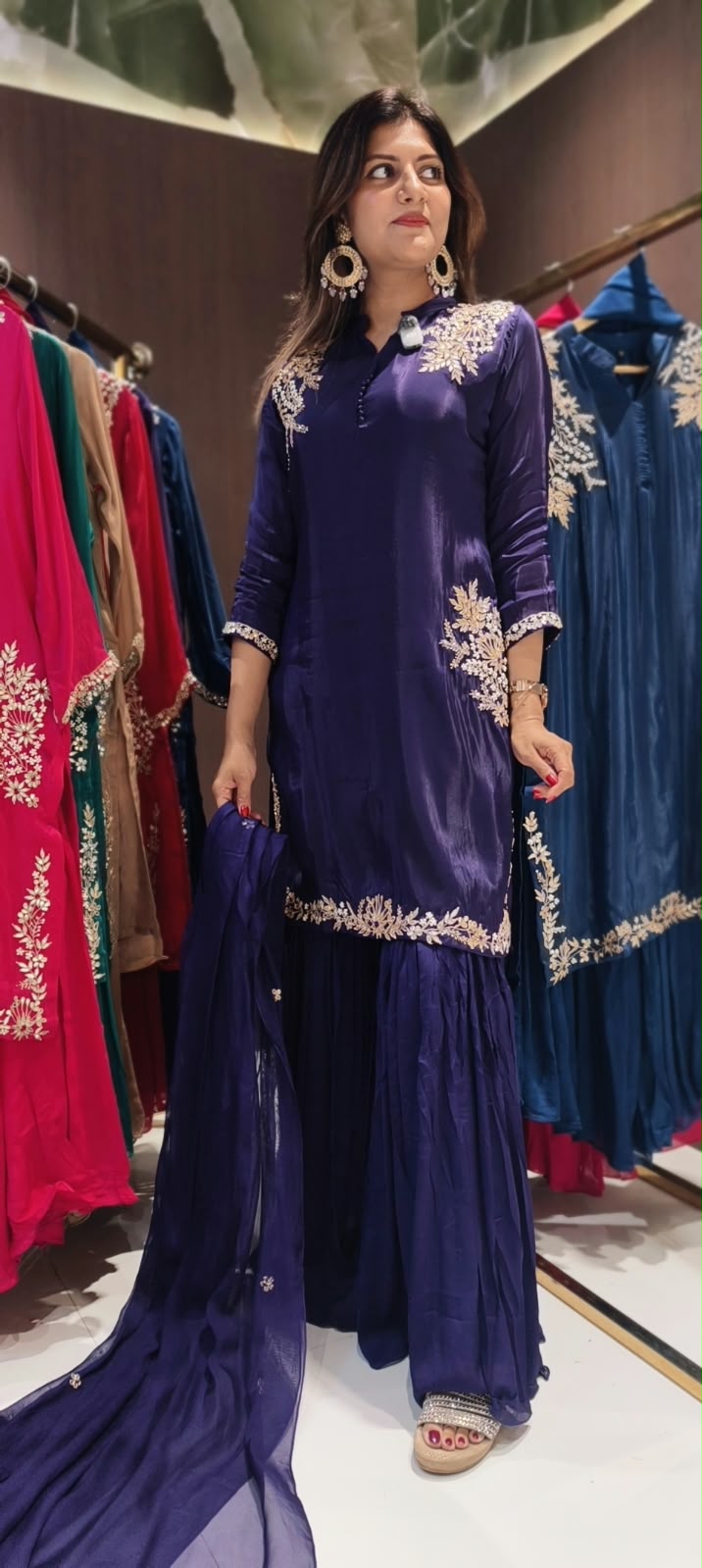 Butter Shine Crepe Delicate Embroidery Solid Shade Crepe Full Suit Set With Sharara Bottom & Dupatta- 16488