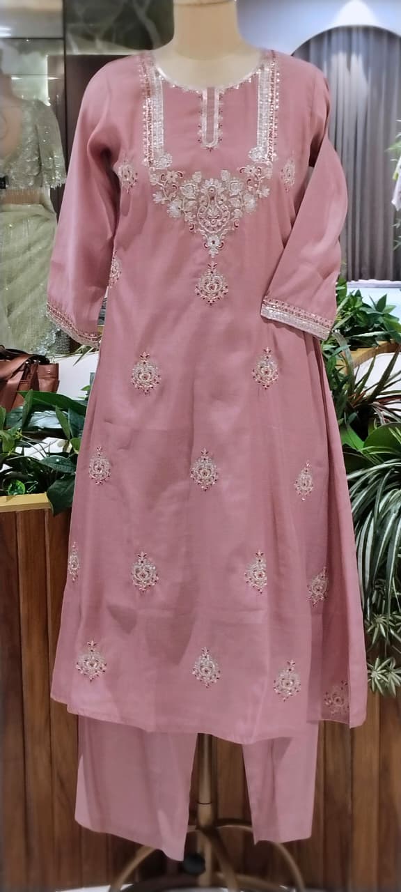 Pure Zarina Work Pastel Hue Surat Mul-Chanderi A-line Full Suit Set With Dupatta- 16408