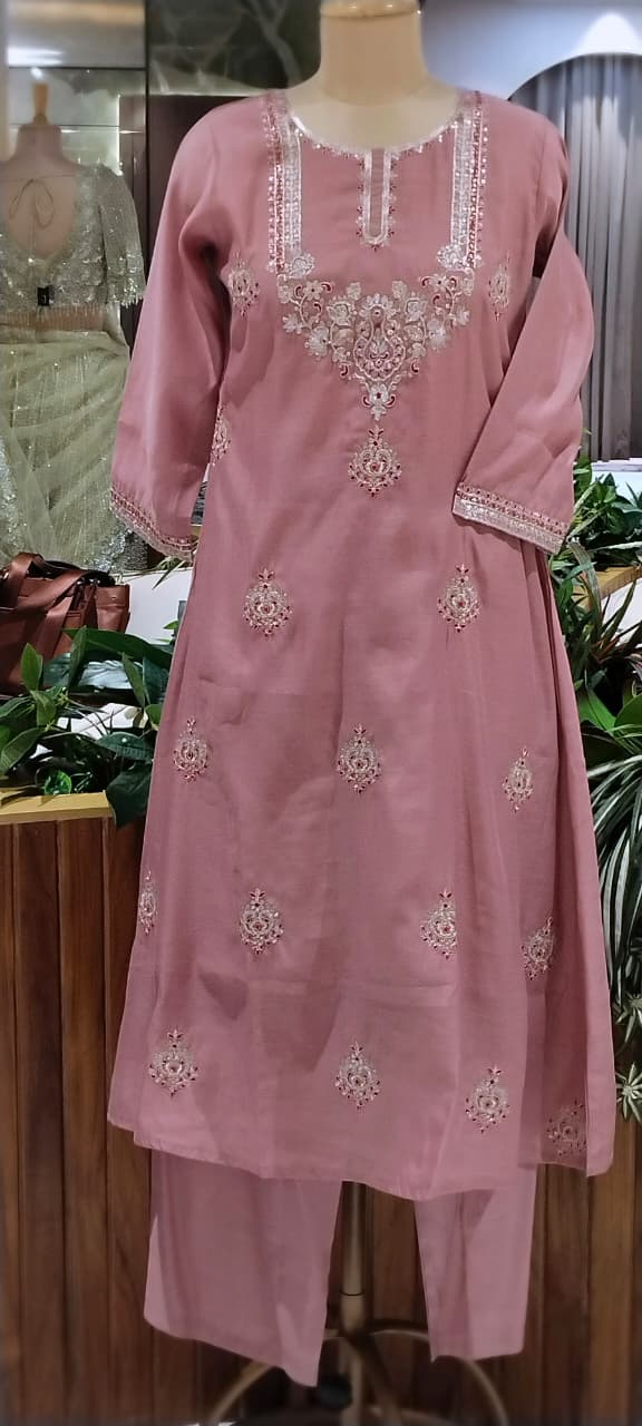 Pure Zarina Work Pastel Hue Surat Mul-Chanderi A-line Full Suit Set With Dupatta- 16408
