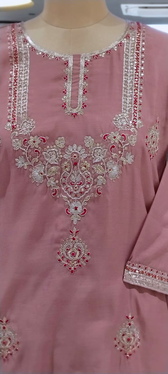 Pure Zarina Work Pastel Hue Surat Mul-Chanderi A-line Full Suit Set With Dupatta- 16408
