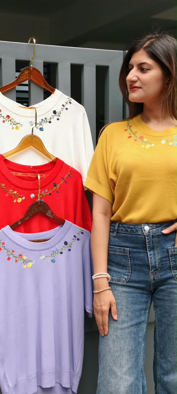 Cute Fine Floral Motifs Over Neck Stretchable Western Top- 16160