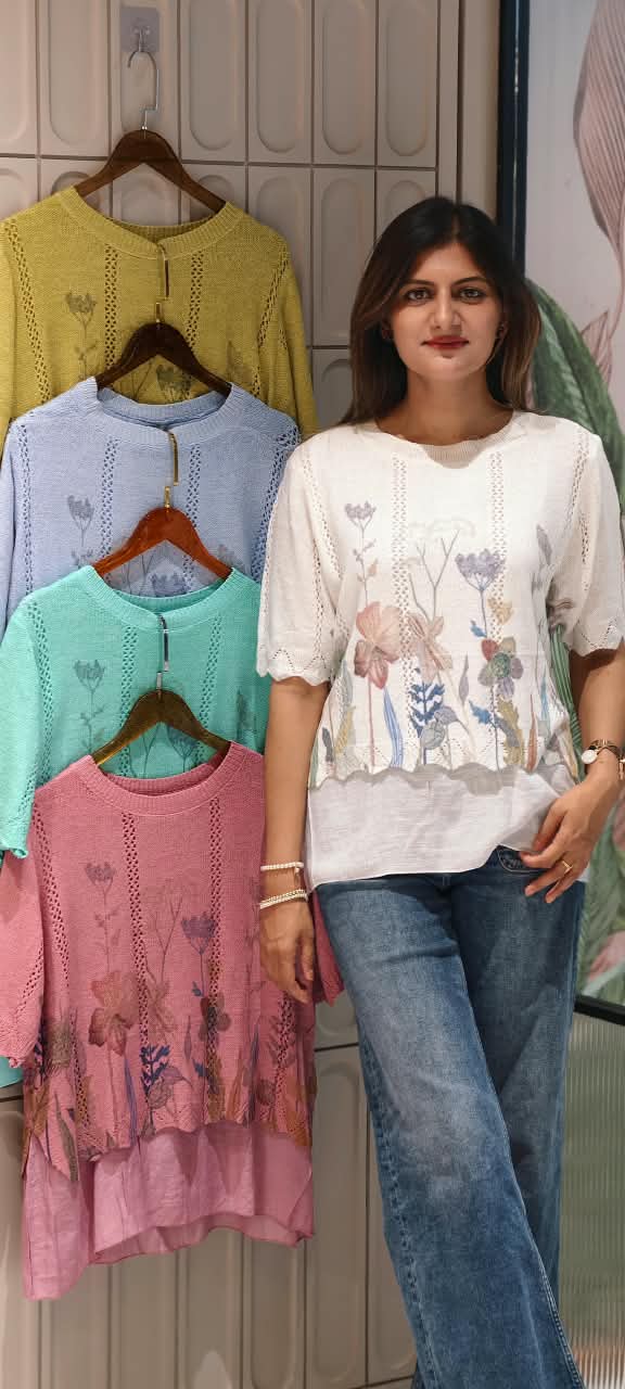 Floral Gardenia Layered Style Outer With Full Base Stretchable Imported Top- 16162