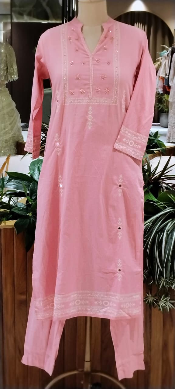Bandhej Elegance Minor Intricate Embroidery Work Soft Cotton Straight Full Suit Set With Dupatta- 16520 Slightly Lean Fit