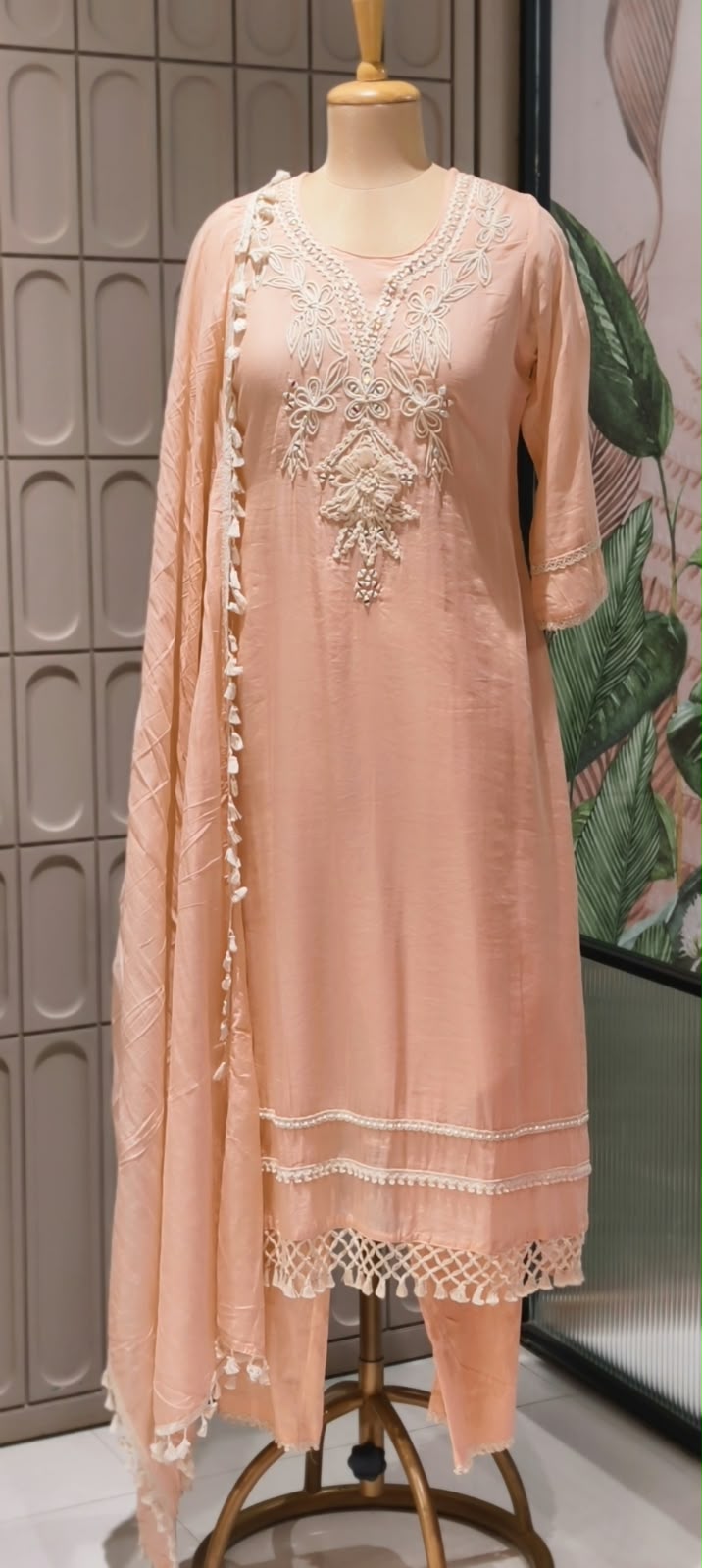 Crochet Dori Hand Embroidered With Real Mirror Touch Surat Mul-Chanderi Full Suit Set With Dupatta- 16424