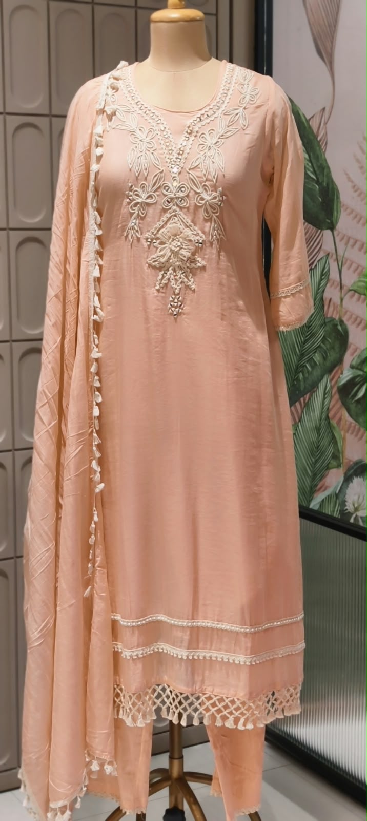 Crochet Dori Hand Embroidered With Real Mirror Touch Surat Mul-Chanderi Full Suit Set With Dupatta- 16424