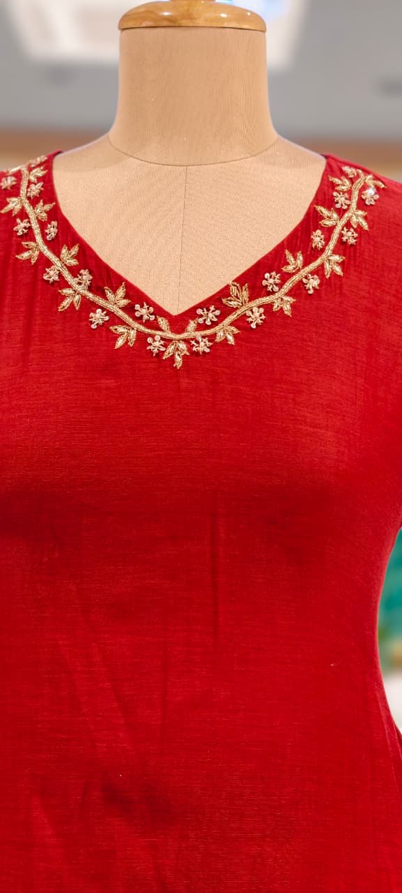 Colorful Floral Appliques Highlight Embroidered A-Line Mul-Chanderi Full Suit Set With Dupatta- 15945