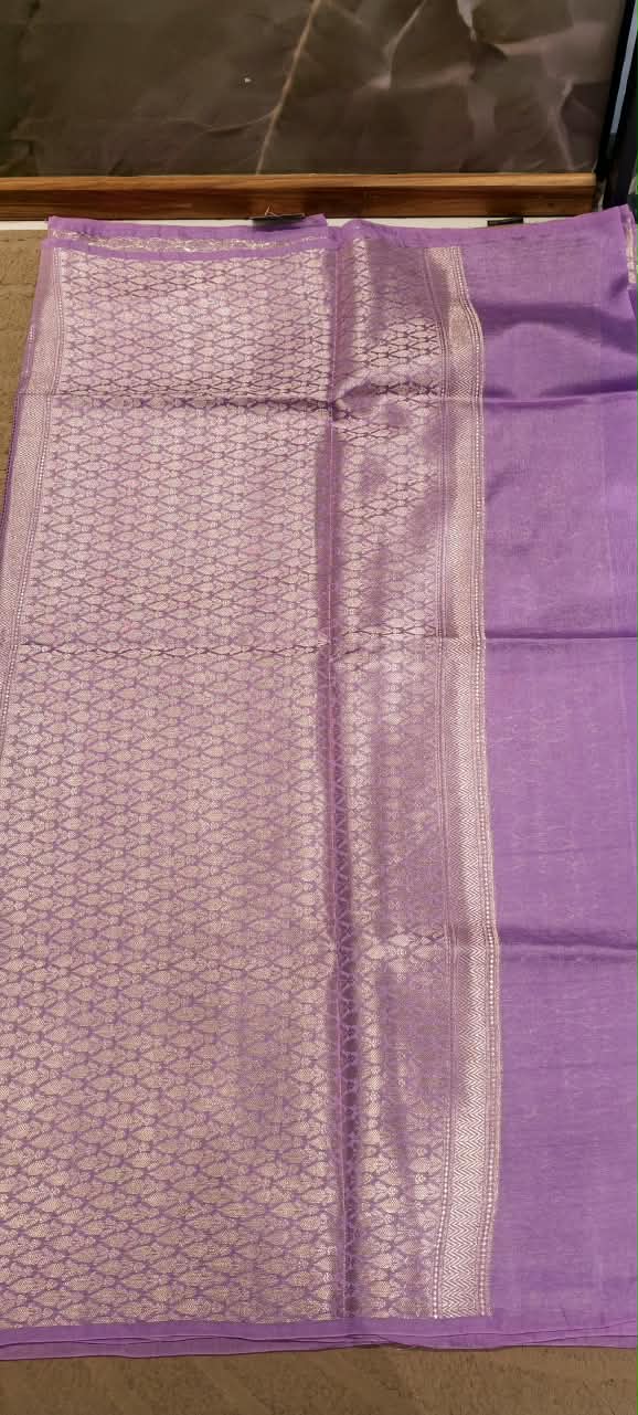 Moonga Muslin Banarasi Silk Saree with Traditional Gold Zari Brocade and Floral Bootis- 16542
