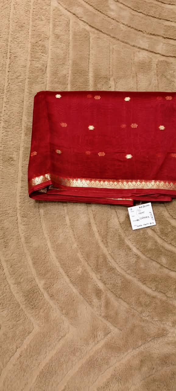 Kora Moti Buti Banarasi Silk Royal Shade Saree with Classic Golden Handwoven Touch- 16548