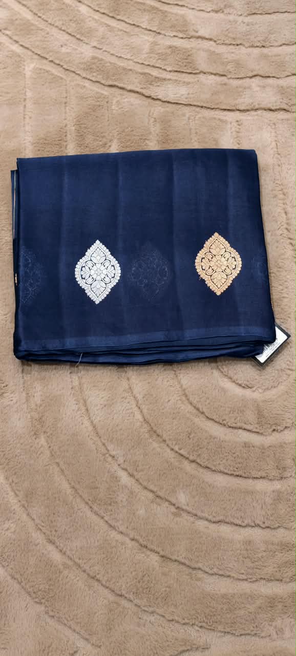 Classic Kora Handloom Banarasi Saree with Fine Zari Stripes and Rich Woven Pallu- 16550