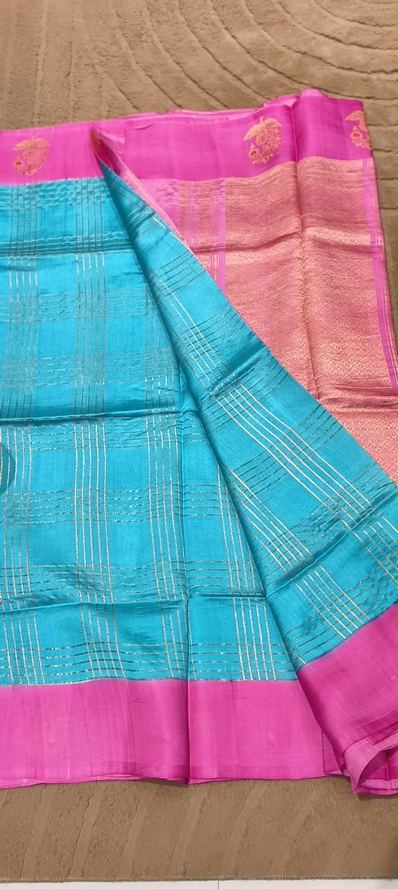 Banarasi Handloom Raw Silk Saree Featuring Gold Zari Motifs With Unstitched Blouse- 16551