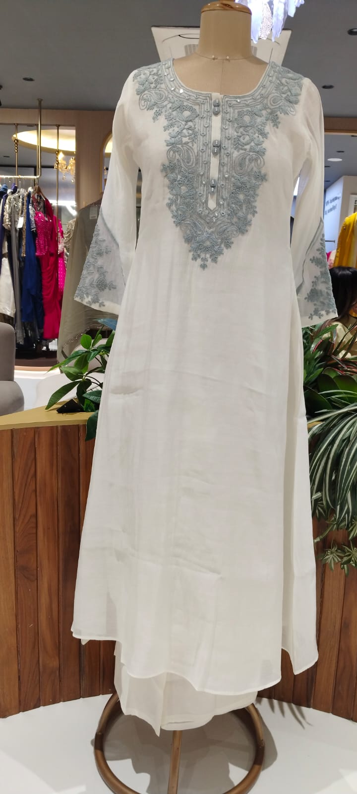 Fine Floral Chikankari Look Embroidery Mul-Chanderi Full Suit Set With Dupatta- 16125