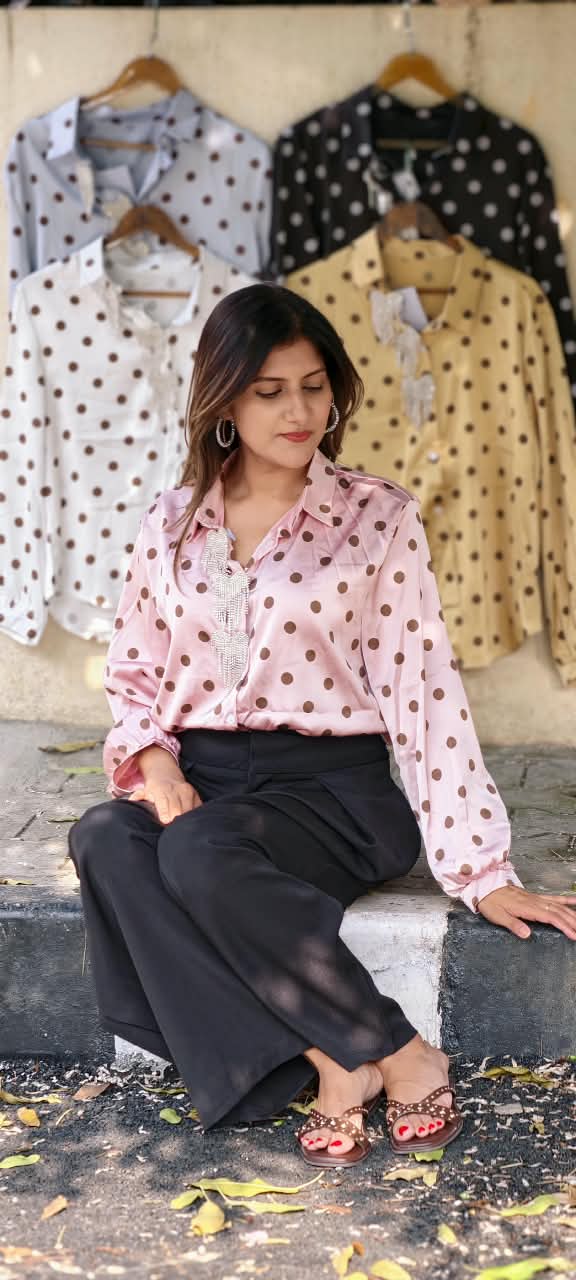 Heart Shaped Syroski Stone Batch Hang Retro Polka Dotted Imported Shirt- 16181