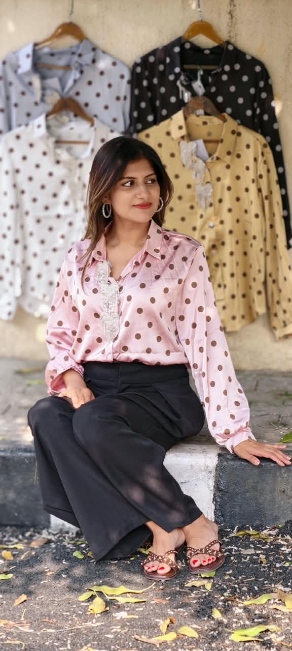 Heart Shaped Syroski Stone Batch Hang Retro Polka Dotted Imported Shirt- 16181