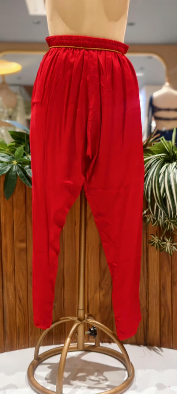 Crimson Red A-Line Full Suit Set with Floral Booti Sequins Work & Embroidered V-Neckline- 16587