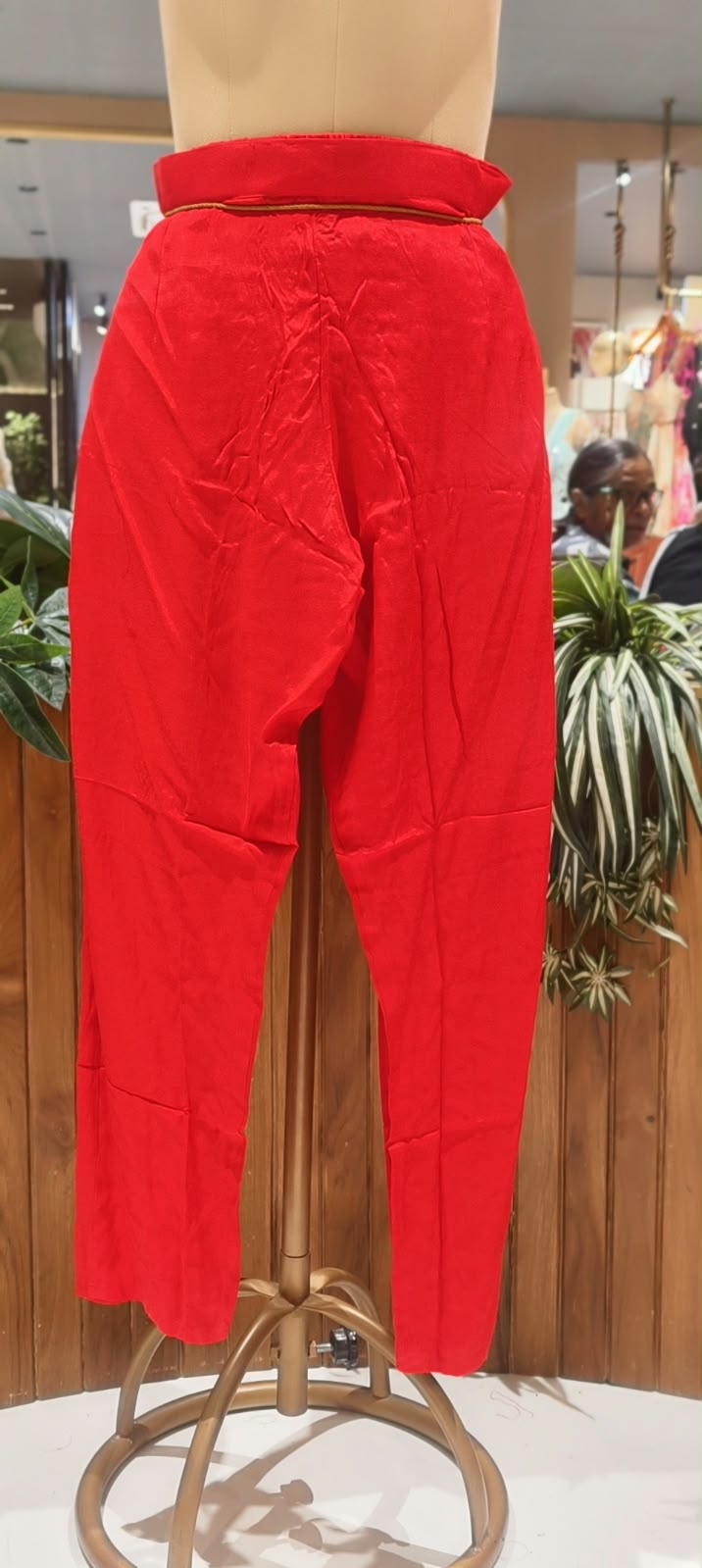 Red Chinon Kalidar A-Line Full Suit Set Featuring Vertical Embroidered Panels & Paisley Motif Work- 16569
