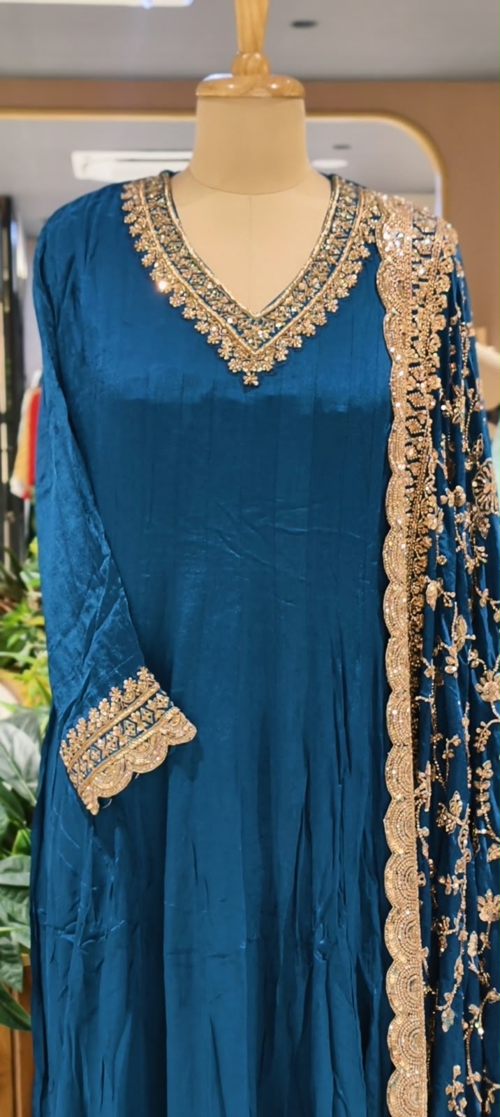 Premium Chinon Floral Sequin Scalloped Bordered Heavy Flared Anarkali Suit With Matching Dupatta- 16623