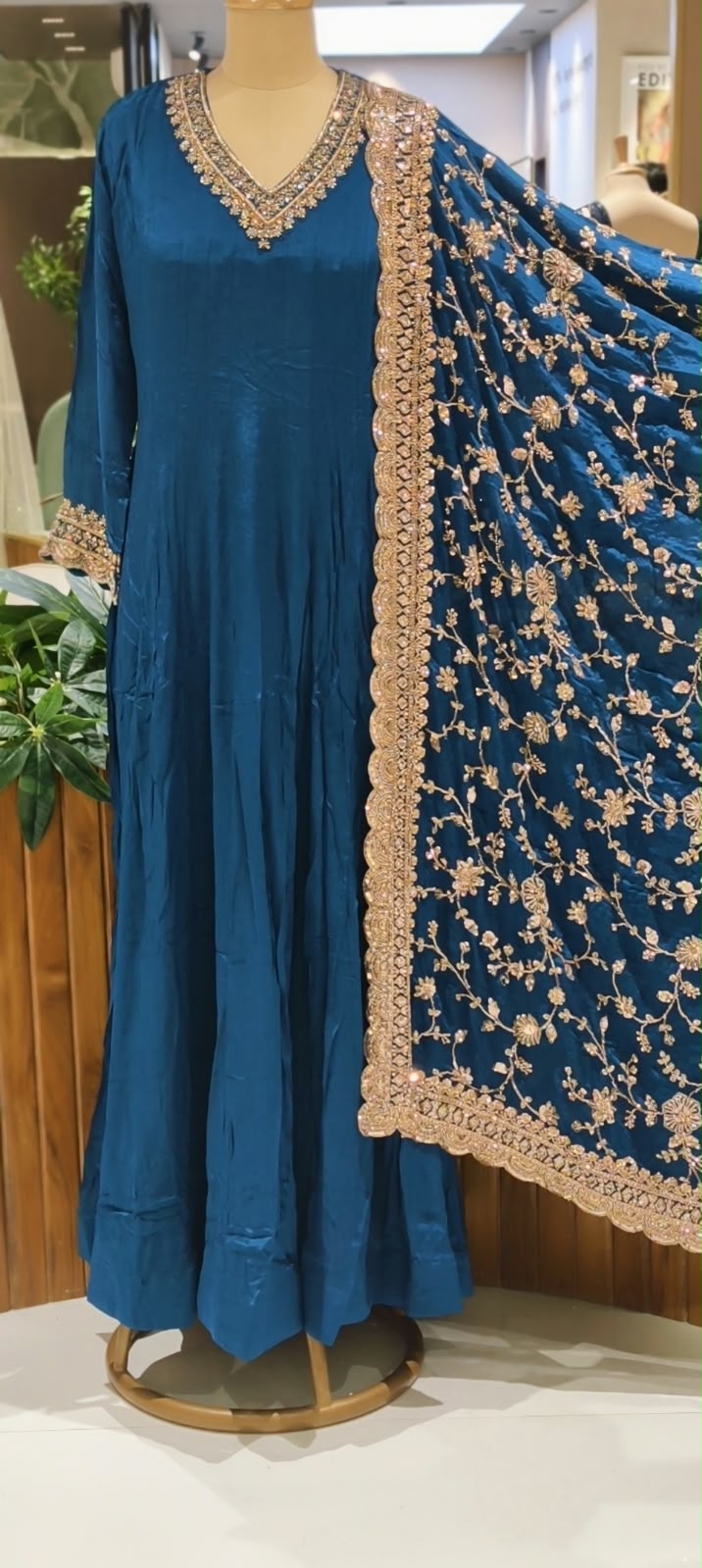 Premium Chinon Floral Sequin Scalloped Bordered Heavy Flared Anarkali Suit With Matching Dupatta- 16623
