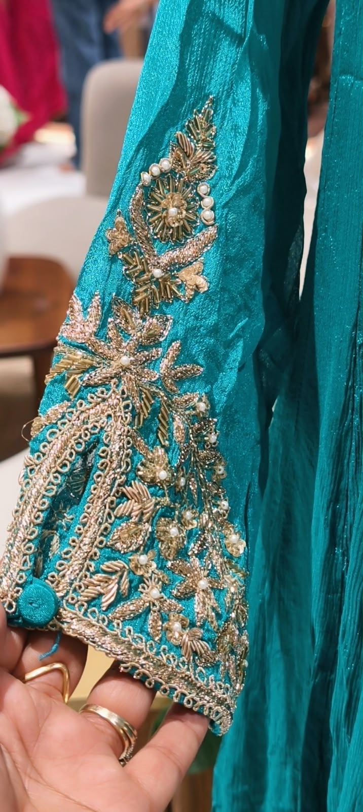 Traditional Gold Metallic Hand Embellished Chinon Panel Anarkali Suit With Dense Scalloped Cutwork Dupatta- 16617