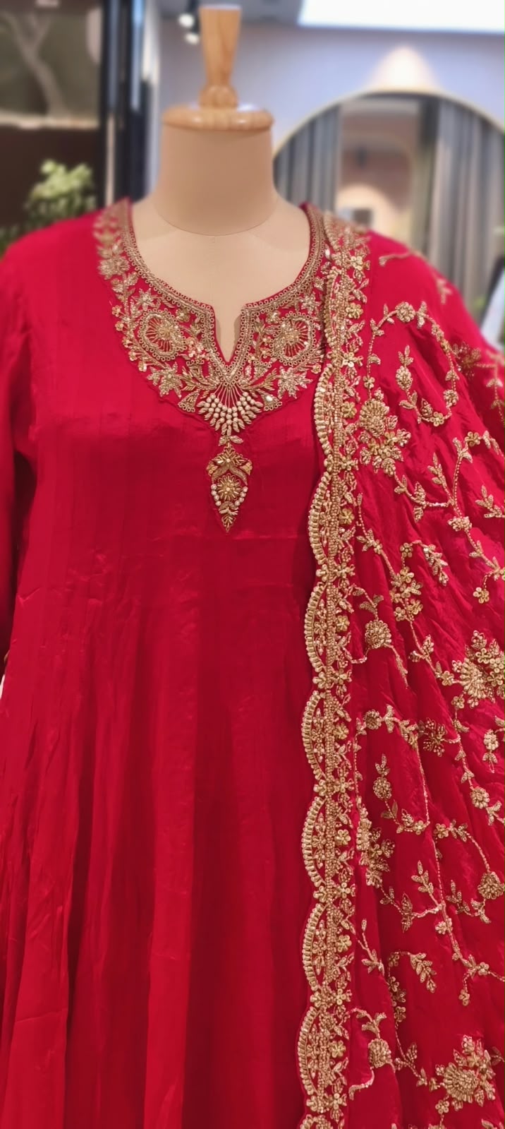 Traditional Gold Metallic Hand Embellished Chinon Panel Anarkali Suit With Dense Scalloped Cutwork Dupatta- 16617