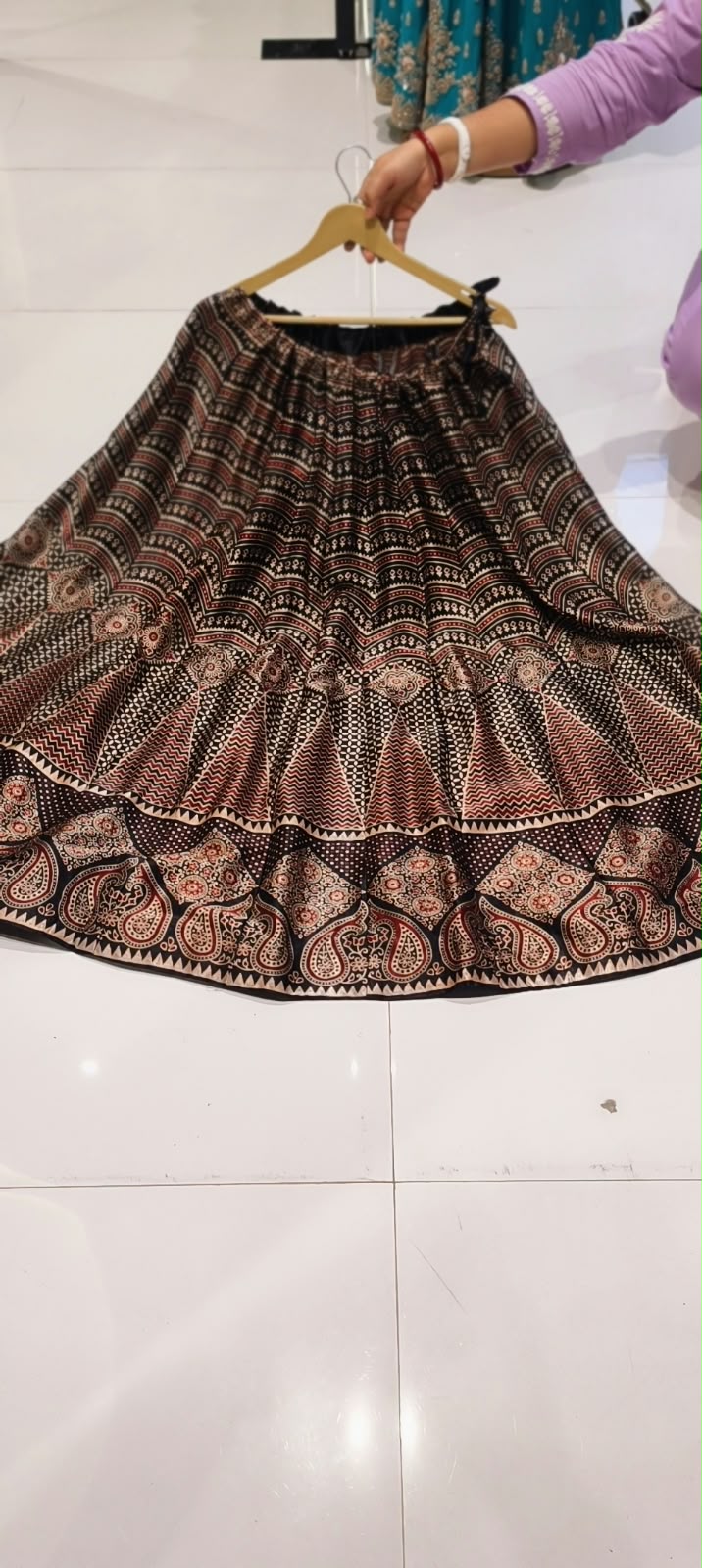 Multi Traditional Print Flared Butter Shine Gajji Silk Ethnic Panel Skirt- 16651