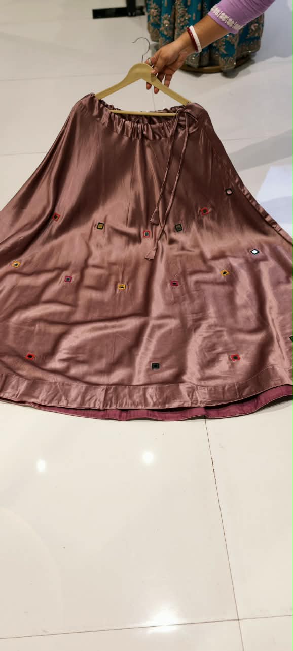 Gajji Silk Butter Soft Shiny Flared Skirt With Real Mirror Multicolor Thread Embroidery Upwork-