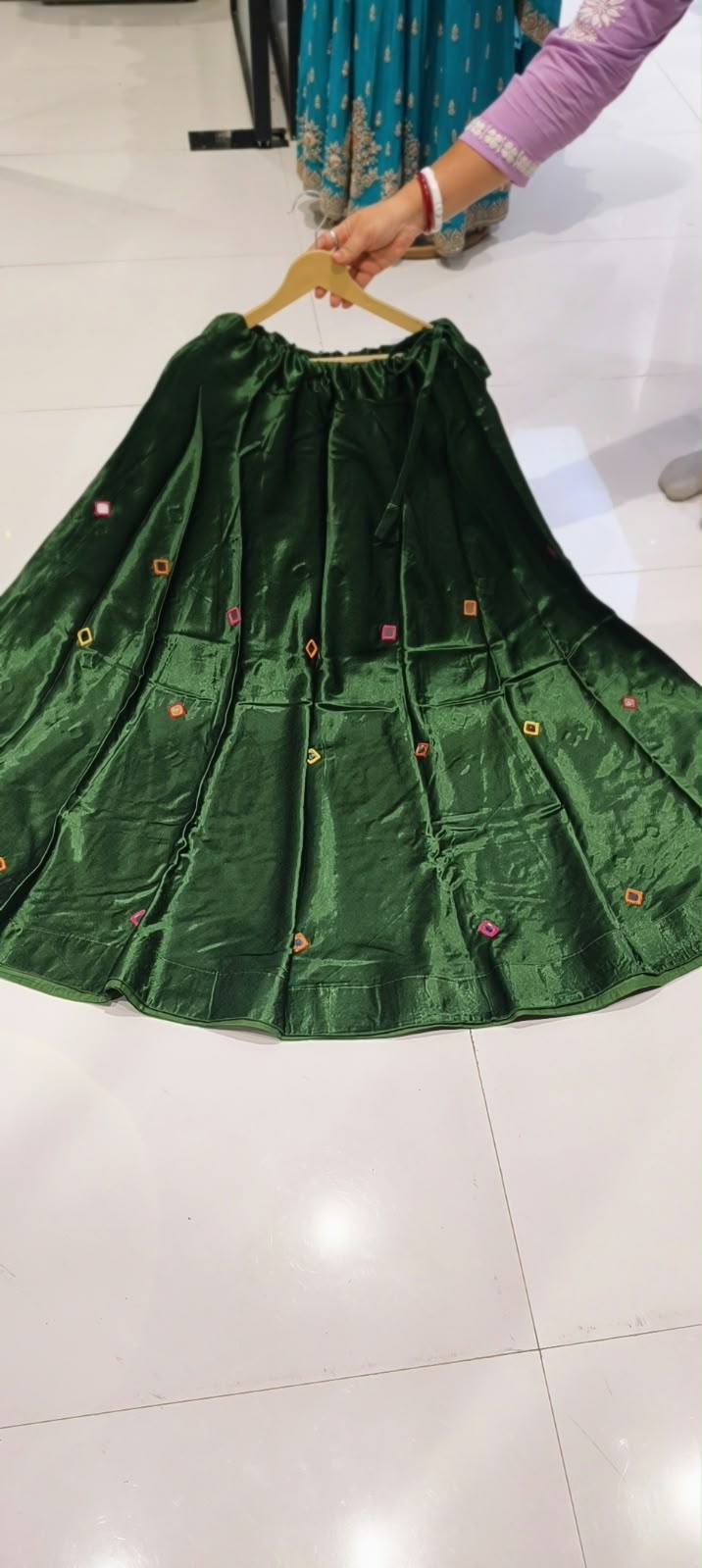 Gajji Silk Butter Soft Shiny Flared Skirt With Real Mirror Multicolor Thread Embroidery Upwork-