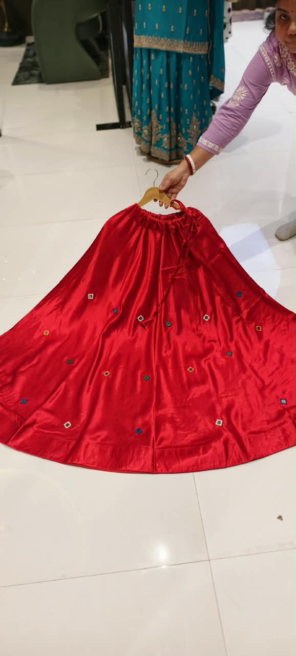 Gajji Silk Butter Soft Shiny Flared Skirt With Real Mirror Multicolor Thread Embroidery Upwork-