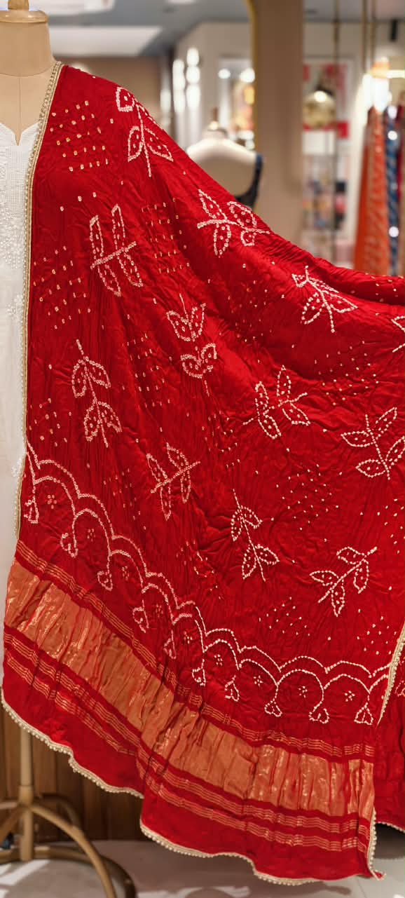 Crush Gajji Silk Bandhani Print Dupatta With Golden Borders Touch- 16631