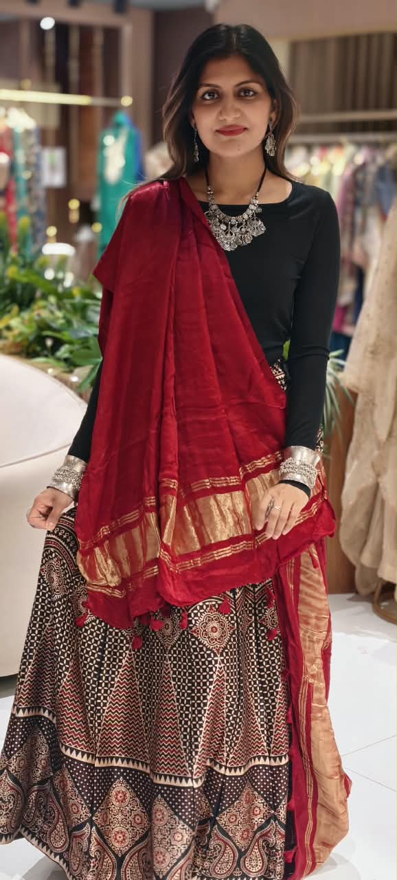 Traditional Festive Zari Woven Border Dupatta with Tassels- 16658