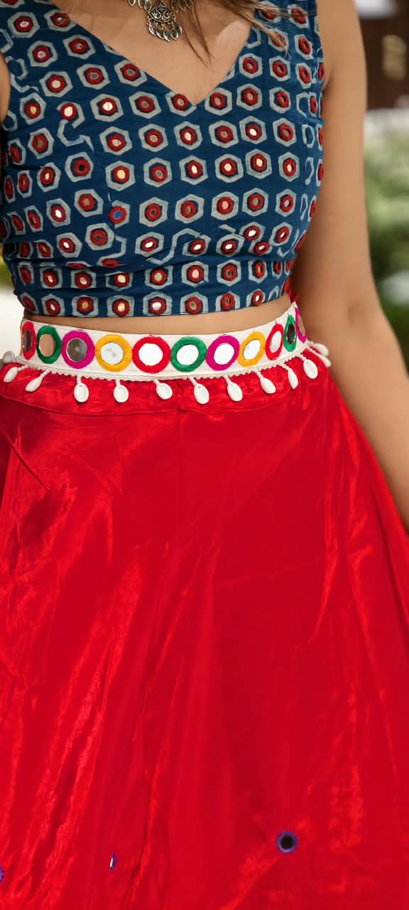Handcrafted Mirror Work Flower & Cowrie Shell Ethnic Kamarbandh Belt-RB980